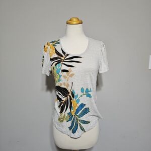Chico's 100% Linen Tropical Floral Tee Medium